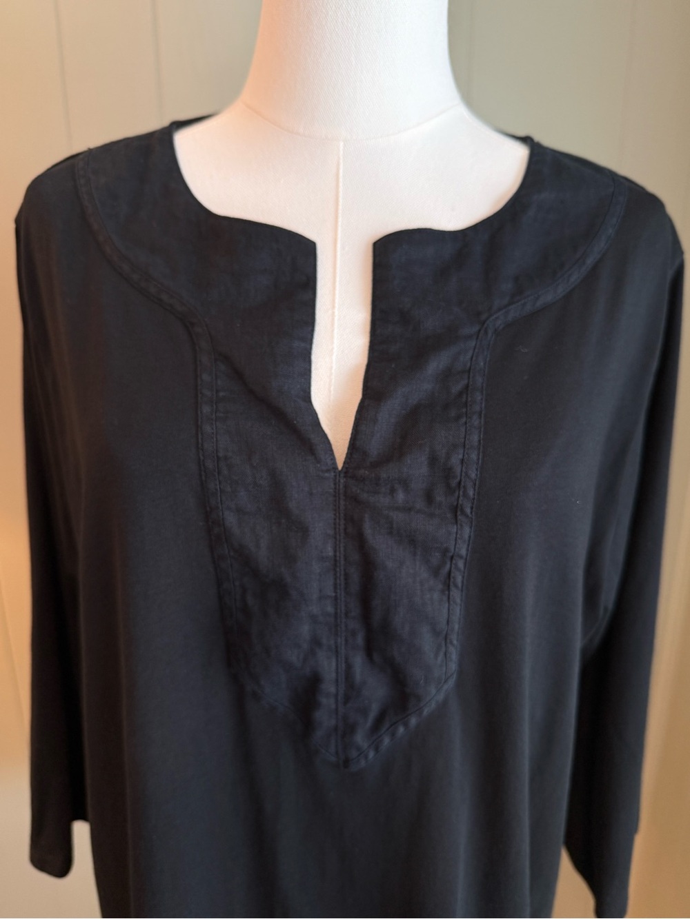 Lauren Ralph Lauren Black Split Neck Tunic Breathable Cotton Plus Size 2X